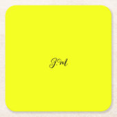 Fluorescente neon gele effen kleur initialen naam kartonnen onderzetters (Voorkant)