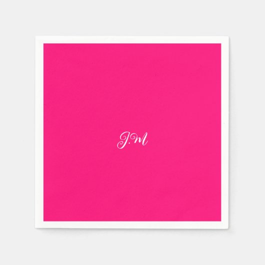 Fluorescente neon roze effen kleur initialen naam servet (Voorkant)