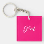 Fluorescente neon roze effen kleur initials naam  sleutelhanger (voorkant)