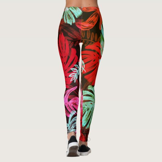 Fluorescente tropische palmbladeren leggings (Achterkant)