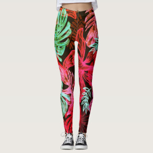 Fluorescente tropische palmbladeren leggings
