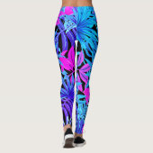 Fluorescente tropische palmbladeren leggings (Achterkant)