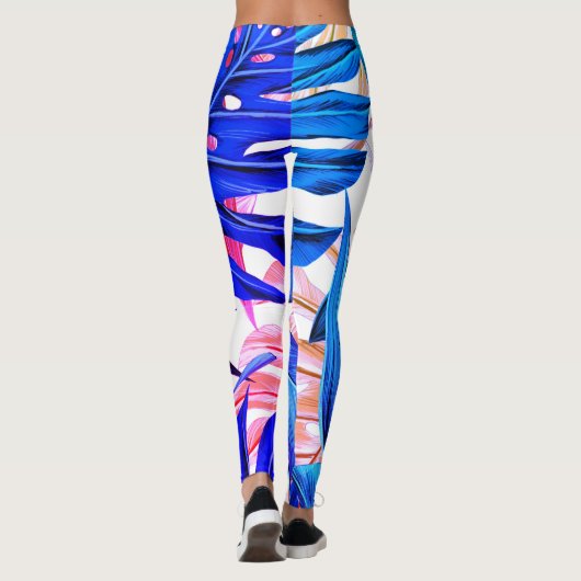 Fluorescente tropische palmbladeren leggings (Achterkant)