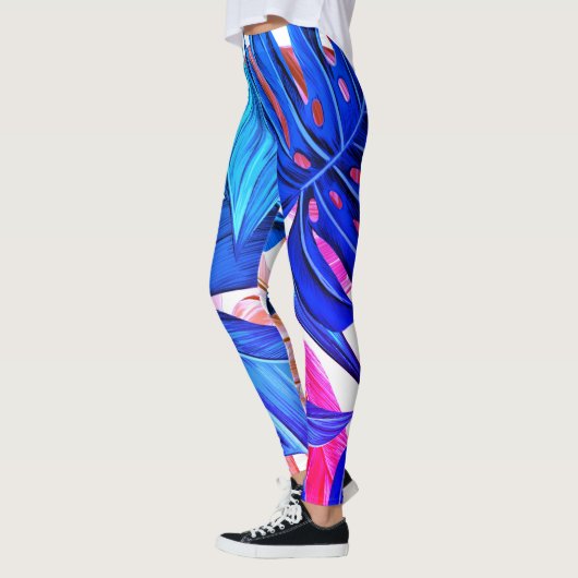 Fluorescente tropische palmbladeren leggings (Links)