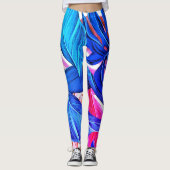 Fluorescente tropische palmbladeren leggings (Voorkant)