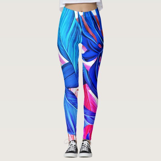 Fluorescente tropische palmbladeren leggings (Voorkant)