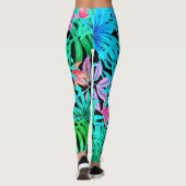 Fluorescente tropische palmbladeren leggings (Achterkant)