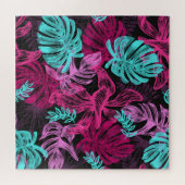 Fluorescente tropische palmbladeren legpuzzel (Horizontaal)