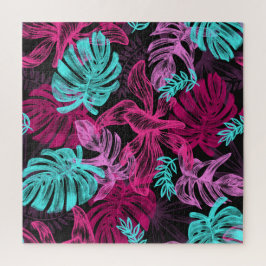 Fluorescente tropische palmbladeren legpuzzel