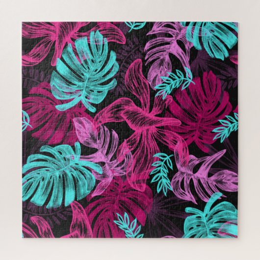 Fluorescente tropische palmbladeren legpuzzel (Verticaal)