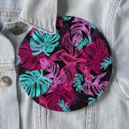 Fluorescente tropische palmbladeren ronde button 6,0 cm