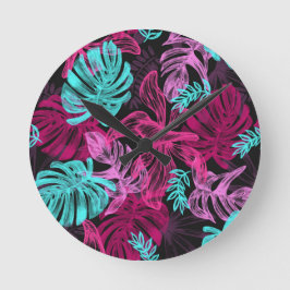 Fluorescente tropische palmbladeren ronde klok