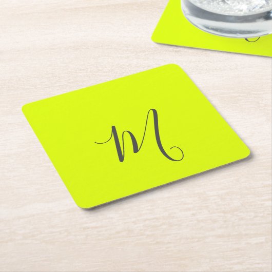 Fluorescerend geel - Chic monogram Kartonnen Onderzetters (Schuin)