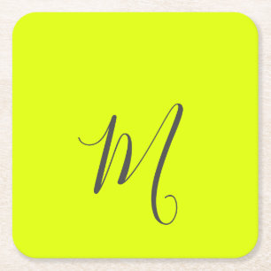 Fluorescerend geel - Chic monogram Kartonnen Onderzetters
