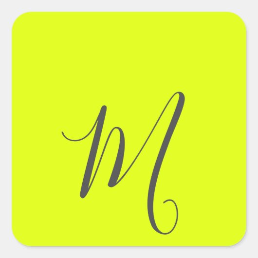 Fluorescerend geel - Chic monogram Vierkante Sticker (Voorkant)