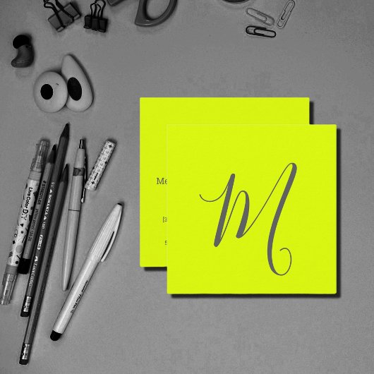 Fluorescerend geel - Chic monogram Vierkante Visitekaartje