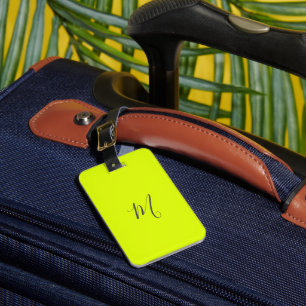 Fluorescerend geel - chique monogram bagagelabel