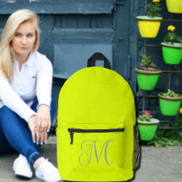 Fluorescerend geel - elegant monogram bedrukte rugzak