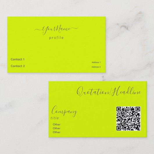fluorescerend geel - elegant - QR-code Visitekaartje (Voorkant / Achterkant)