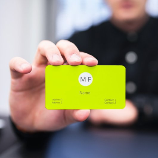 fluorescerend geel met monogram visitekaartje