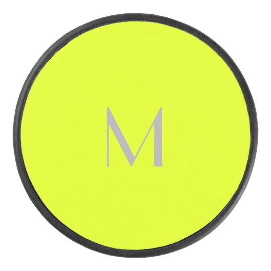 fluorescerend geel - monogram toevoegen hockey puck (Voorkant)