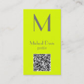 fluorescerend geel - vet monogram - QR-code Visitekaartje (Voorkant)