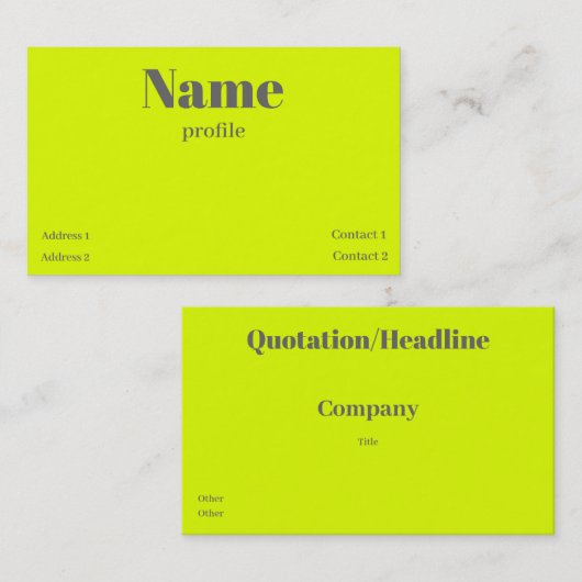 fluorescerend geel vet visitekaartje (Voorkant / Achterkant)