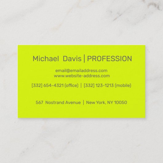 fluorescerend geel - vetgedrukt monogram visitekaartje (Achterkant)