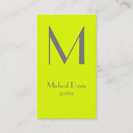 fluorescerend geel - vetgedrukt monogram visitekaartje (Voorkant)