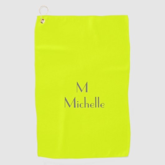 fluorescerend geel - voeg monogram toe & noem golf golfhanddoek (Voorkant)