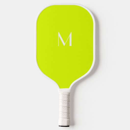 Fluorescerend geel - wit monogram pickleball paddle (Achterkant)