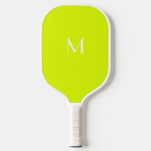 Fluorescerend geel - wit monogram pickleball paddle (Voorkant)