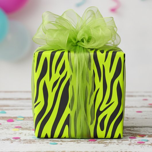 Fluorescerend Limoengroen Klein Zebraprint Cadeaupapier
