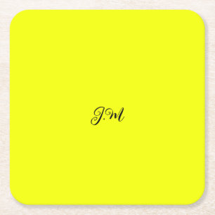 Fluorescerend neon geel effen kleur initialen naam kartonnen onderzetters