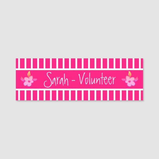 Fluorescerend Roze Gemakkelijk Lees Vrijwilliger Naamplaatje (Voorkant)