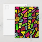 Fluorescerende Cartoon Grappige Gezichten Tekening Briefkaart (Voorkant / Achterkant)