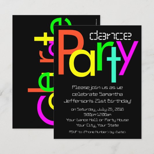 Fluorescerende neonlichten Dance Party uitnodiging (Voorkant / Achterkant)