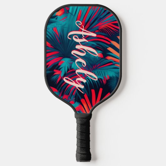 Fluorescerende tropische Waterverf palmbladeren na Pickleball Paddle (Voorkant)