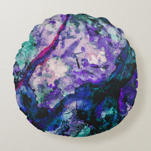 Fluorite Crystal Geode Marble Abstract Rond Kussen (Voorkant)