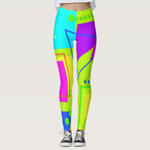 FLUORO GROENE JAREN TACHTIG ERA VORM PATROON JAREN LEGGINGS