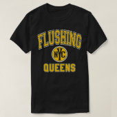 Flushing Queens NYC Varsity Style Amber Print T-shirt (Design voorkant)