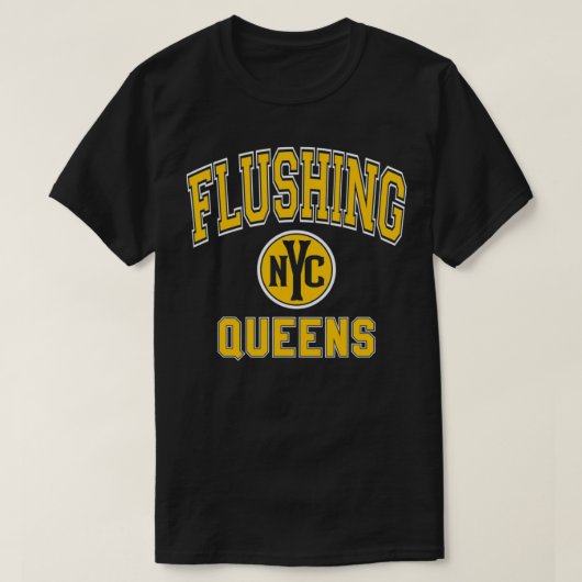 Flushing Queens NYC Varsity Style Amber Print T-shirt (Design voorkant)