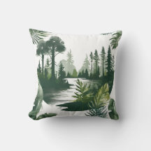 Flusslandschaft mit grünen Bäumen Farnen Aquarell