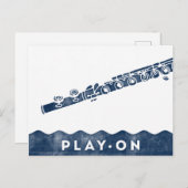 Flute Briefkaart -  Retro Navy Blue White (Voorkant / Achterkant)