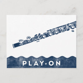 Flute Briefkaart - Retro Navy Blue White