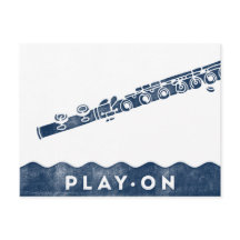 Flute Briefkaart -  Retro Navy Blue White