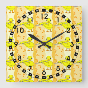 Flute Chick Pattern Vierkante Klok