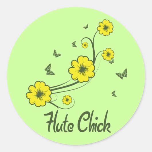 Flute Chick Ronde Sticker (Voorkant)