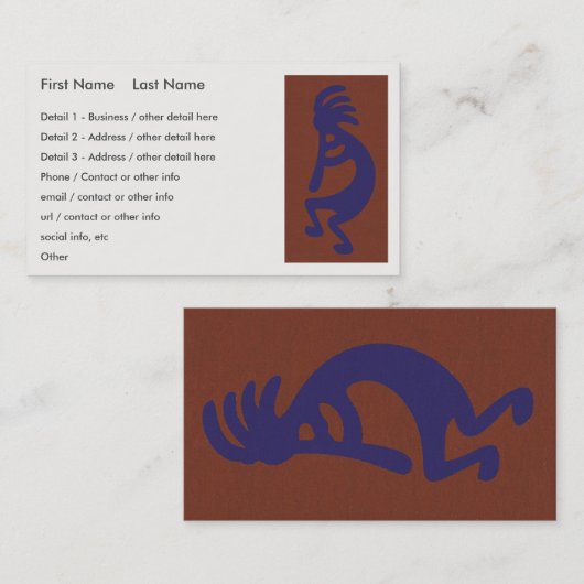 Flute die Kokopelli Cijfer afspeelt - Blauw op Roo Visitekaartje (Voorkant / Achterkant)