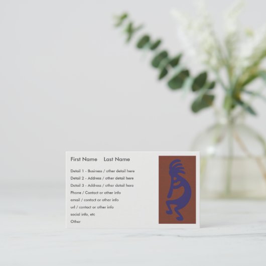 Flute die Kokopelli Cijfer afspeelt - Blauw op Roo Visitekaartje (Staand voorkant)